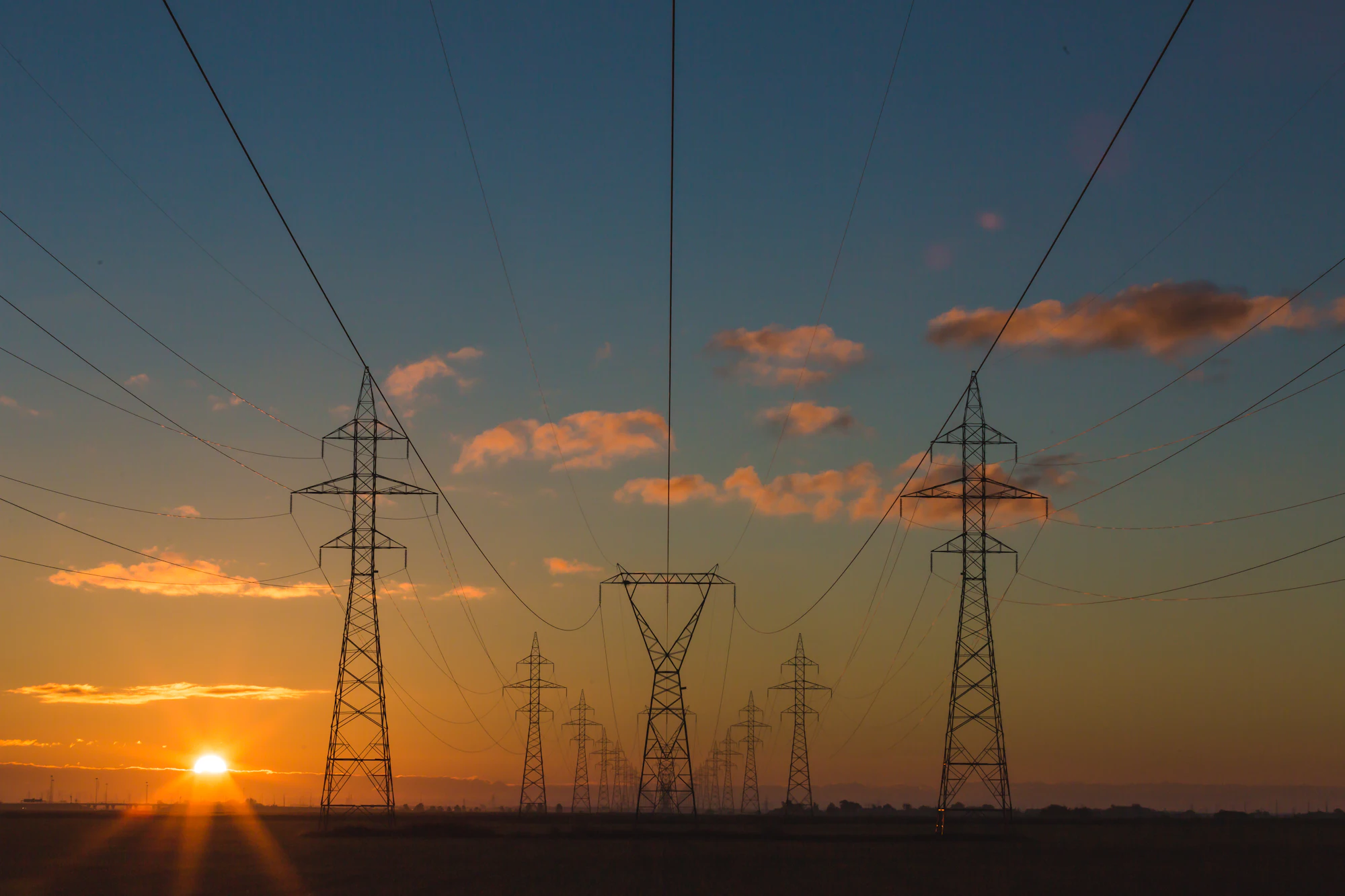 Power and energy network at dusk.